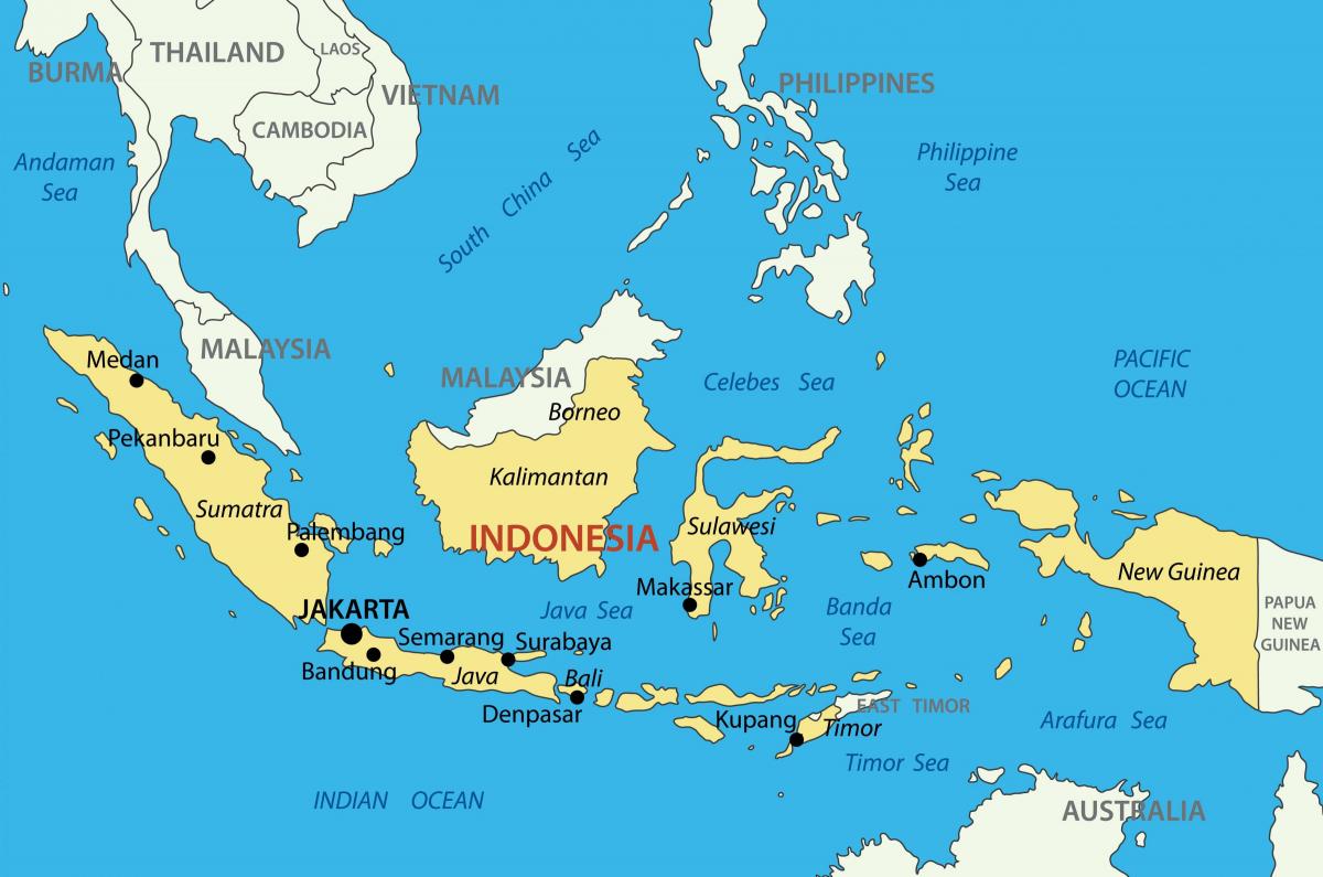 Mapa da Indonésia e dos países limítrofes