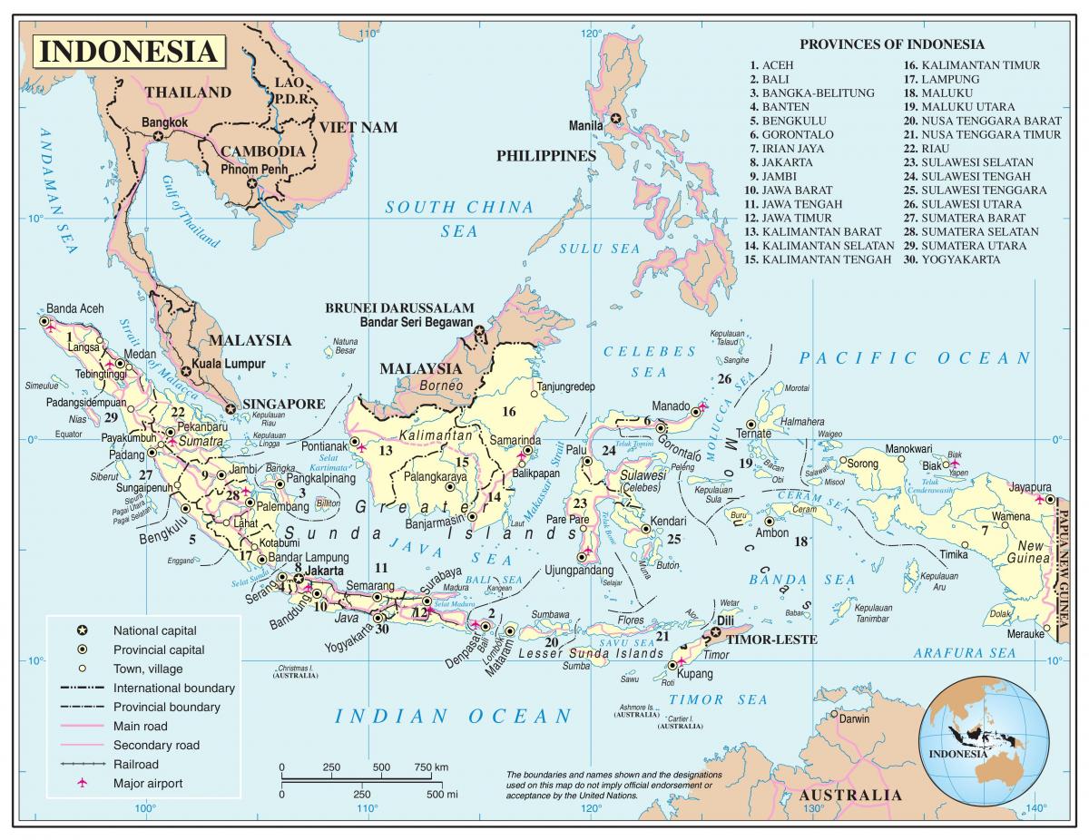 Mapa da Indonésia com as principais cidades