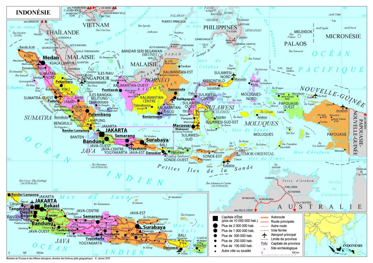 Grande mapa da Indonésia