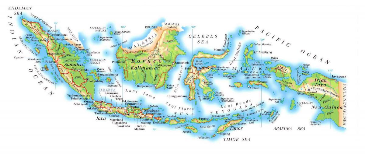 Mapa topográfico da Indonésia